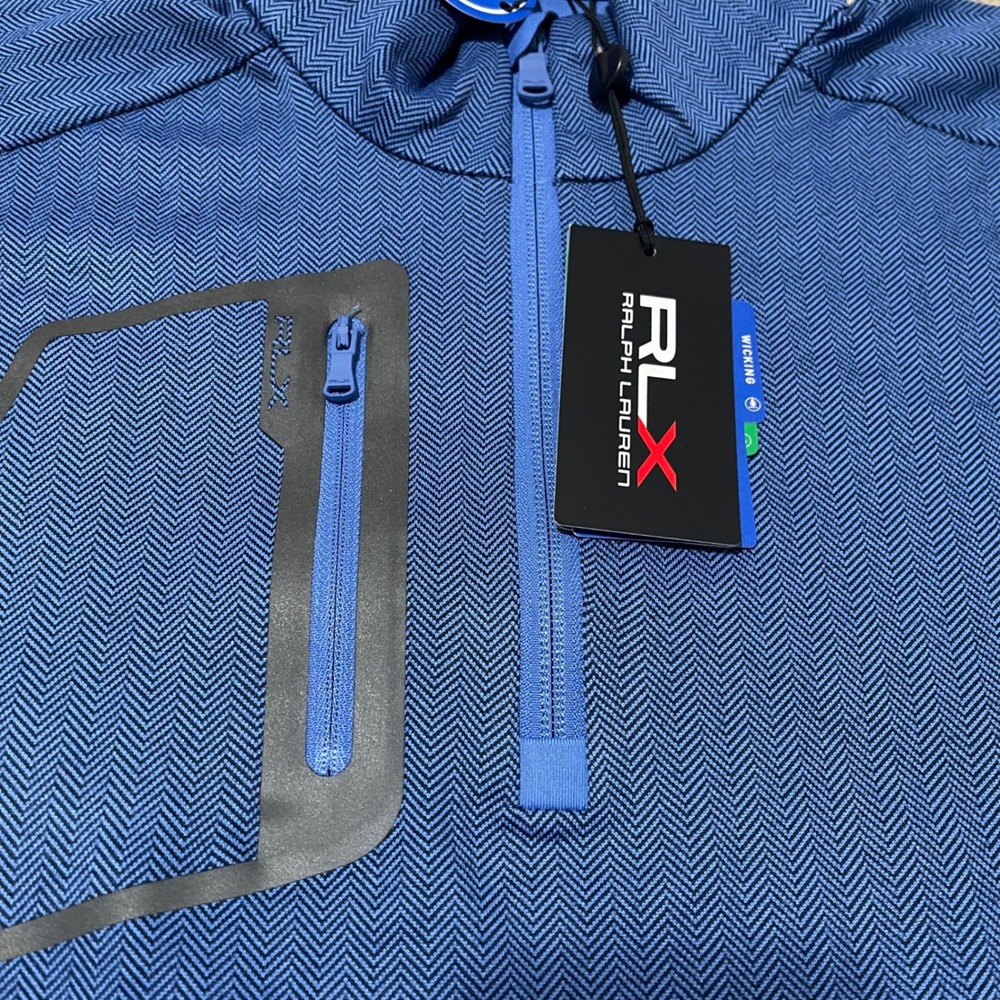 RLX Ralph Lauren Pullover Mens Small Blue Herringbone Luxury Performance 1/4 Zip - Picture 2 of 11